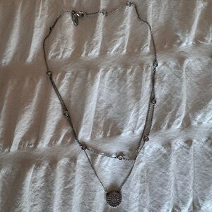 Express Silver-Tone Double Layer Crystal Disc Necklace